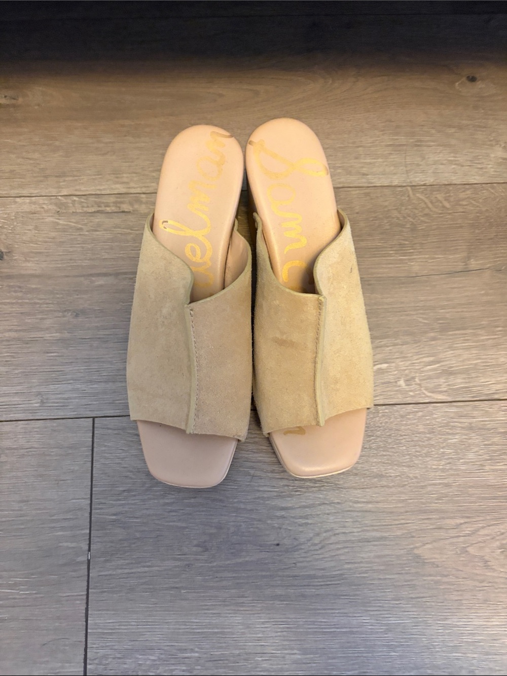 Sam Edelman Beige Suede Open-Toe Slide Mules